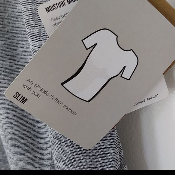 REEBOK Dynamic Short Sleeve Slim Fitted Performance Feeder Stripe NWT - Picture 5 of 8